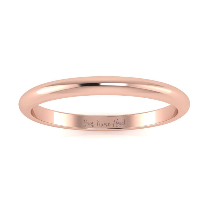 Wedding Bands 14K Rose Gold 2MM Ladies and Mens Wedding Band, Size 8.